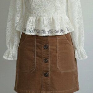 NEW Uniqlo Brown Corduroy Button Front Mini Skirt